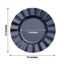 10 Pack | 11 Navy Blue Plastic Party Plates With Gold Ruffled Rim, Round Disposable Dinner Plates