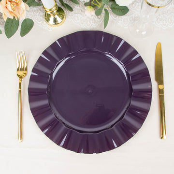 Elegant Purple Plastic Party Plates with Gold Ruffled Rim