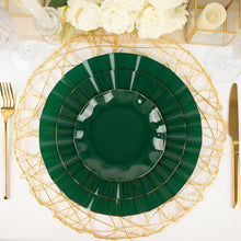 6 Inch Hunter Emerald Green Color Gold Ruffled Rim Round Plastic Plates
