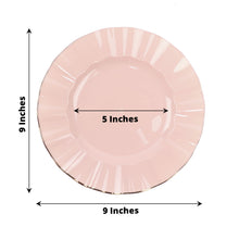 Pack of 10 Disposable Hard Plastic 9 Inch Blush and Rose Gold Ruffled Rim Design Appetizer Plates 