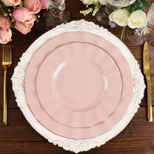 9 Inch Hard Plastic Blush and Rose Gold Ruffled Rim Design Dessert Plates 10 Pack
