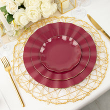 9 Inch Burgundy Hard Plastic Dinner Plates With Gold Ruffled Rim Design Pack Of 10 