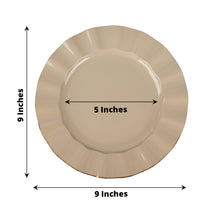 Taupe Heavy Duty Plastic Plates With Gold Ruffled Rim In 9 Inch Size Wide