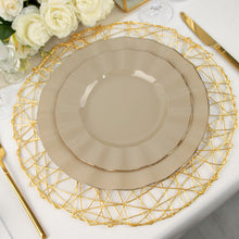9 Inch Size Taupe Color Gold Ruffled Rim Dinner Plates