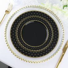 10 Pack Gold And Black Disposable Salad Plates With 3D Rim 7.5 Inch
