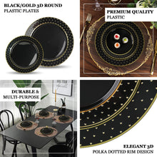 Black And Gold Appetizer Plates With Dotted Rim 7.5 Inch 10 Pack