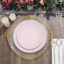 10-Inch Blush Rose Gold Round Plastic Plates with Gold Rim - Set of 10
