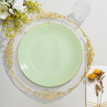 Disposable Dinner Plates In Sage Green With Gold Rim