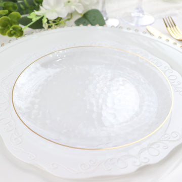 Clear Hammered Round Plastic Dessert Appetizer Plates With Gold Rim