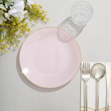 Elegant Glossy Blush Round Plastic Dessert Plates With Gold Rim