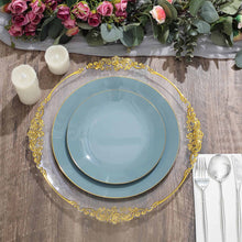 8 Inch Disposable Dessert Plates in Dusty Blue and Gold