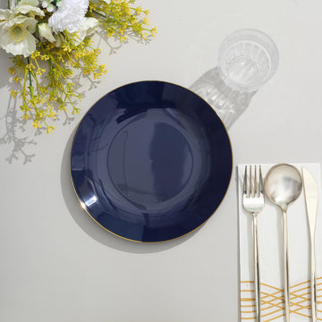 Elegant Navy Blue Dessert Plates with Gold Rim