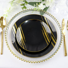 10 Inch Brush Stroked Black & Gold Round Disposable Plastic Party Plates 10 Pack