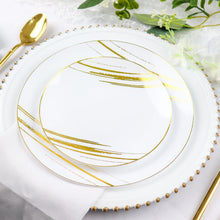 10 Inch Brush Stroked White & Gold Round Disposable Plastic Party Plates 10 Pack