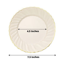 10 Pack | 7.5inch Ivory / Gold Flair Rim Plastic Dessert Appetizer Plates, Round Salad Plates