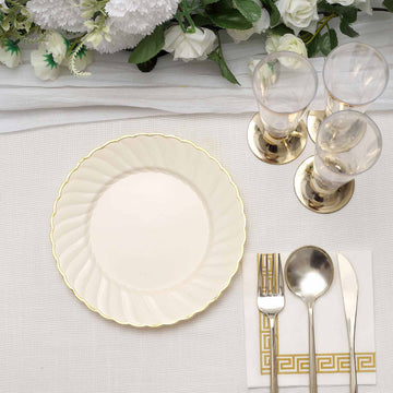 Elegant Ivory Gold Flair Rim Plastic Dessert Plates