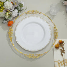 10 Inch White Color Gold Scalloped Rim Plastic Dinner Plates