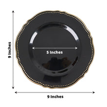 10 Pack Of 9 Inch Black And Gold Scalloped Rim Design Plastic Disposable Dinner Plates 