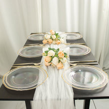 10 Pack | 9inch Clear / Gold Scalloped Rim Plastic Dinner Plates, Disposable Party Plates