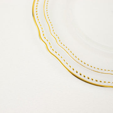 Sophistication Meets Convenience with Clear/Gold Scalloped Rim Disposable Party Plates