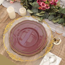 Pack Of 10 Disposable Cinnamon Rose And Gold Scalloped Rim Plastic Dinner Plates 9 Inch