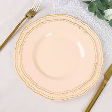 Disposable Nude And Gold Scalloped Rim Design 9 Inch Plastic Dinner Plates 10 Pack 9 Inch 