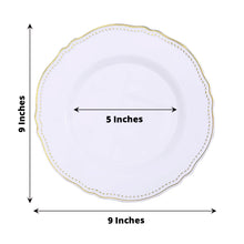 9 Inch Disposable Plastic White And Gold Dinner Plates In Scalloped Rim Design 10 Pack