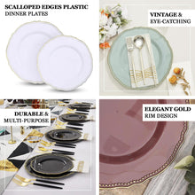 10 Pack | 9inch Clear / Gold Scalloped Rim Plastic Dinner Plates, Disposable Party Plates