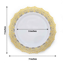 10 Pack White Gold Lace Rim 7 Inch Plastic Appetizer Plates