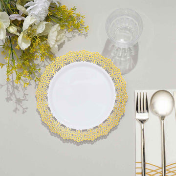 Elegant White with Gold Lace Rim Plastic Dessert Appetizer Plates