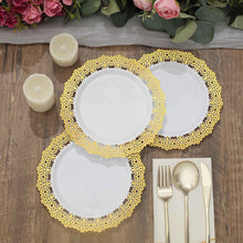 Plastic Dessert Plates White Gold Lace Rim 7 Inch 10 Pack