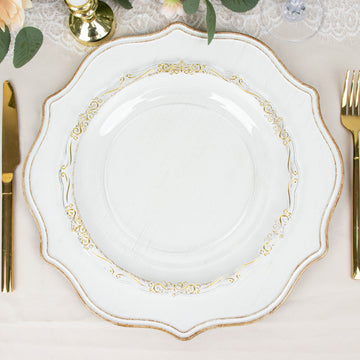 Elegant Gold Vintage Rim Clear Hard Plastic Dinner Plates for Stylish Events