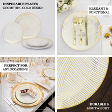 10 Pack | 10inches White And Gold Wave Brush Stroked Plastic Dinner Plates, Disposable Party Plates