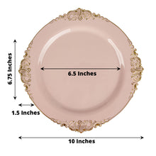 Set Of Disposable Blush Rose Gold Plastic Plates With 10 Inch Diameter And Leaf Design