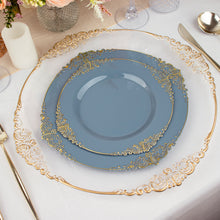 10 Inch Size Vintage Dusty Blue Color Gold Leaf Embossed Rim Dinner Plates
