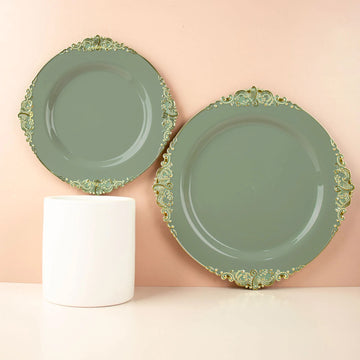 Elegant Vintage Dusty Sage Green Plastic Dinner Plates