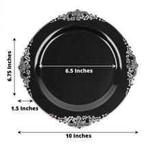 10 Inch Disposable Round Plastic Dessert Plates Vintage Black and Silver Leaf Embossed Design 10 Pack