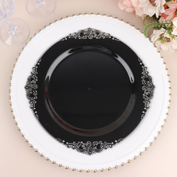 Elegant Vintage Black Plastic Dinner Plates