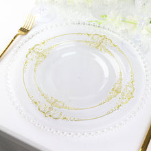 Vintage Clear Plastic Plates With Gold Leaf Emboss Rim 10 Inch