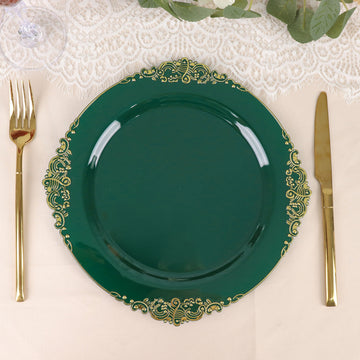Elegant Vintage Hunter Emerald Green Plastic Dinner Plates