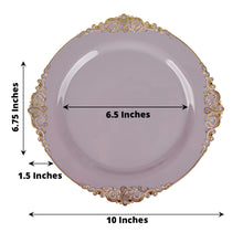 10 Pack Of Lavender Lilac Round 10 Inch Plastic Plates With Gold Leaf Design 