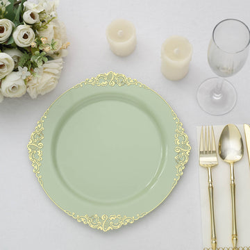 Elegant Vintage Sage Green Plastic Dinner Plates