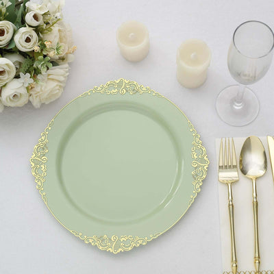 Elegant green plate with gold rim, perfect for dining settings.