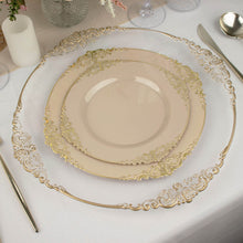 10 Inch Size Vintage Taupe Color Gold Leaf Embossed Rim Dinner Plates