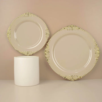 Elegant Vintage Taupe Plastic Dinner Plates