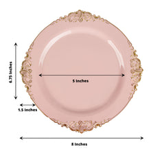 10 Pack Of 8 Inch Round Blush Rose Gold Plastic Plates With Gold Leaf Embossed Design