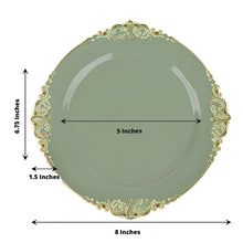 Vintage Dusty Sage Salad Plastic Plates With Gold Leaf Embossed Rim In 8 Inch Size Wide