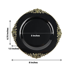Black Plastic Dessert Plates With Gold Baroque Rim 8 Inches