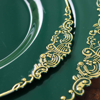 Green decorative plate with intricate gold detailing.