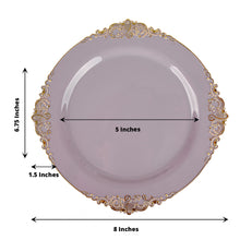 8 Inch Size Vintage Lavender Lilac Gold Leaf Embossed Rim Hard Plastic Plates